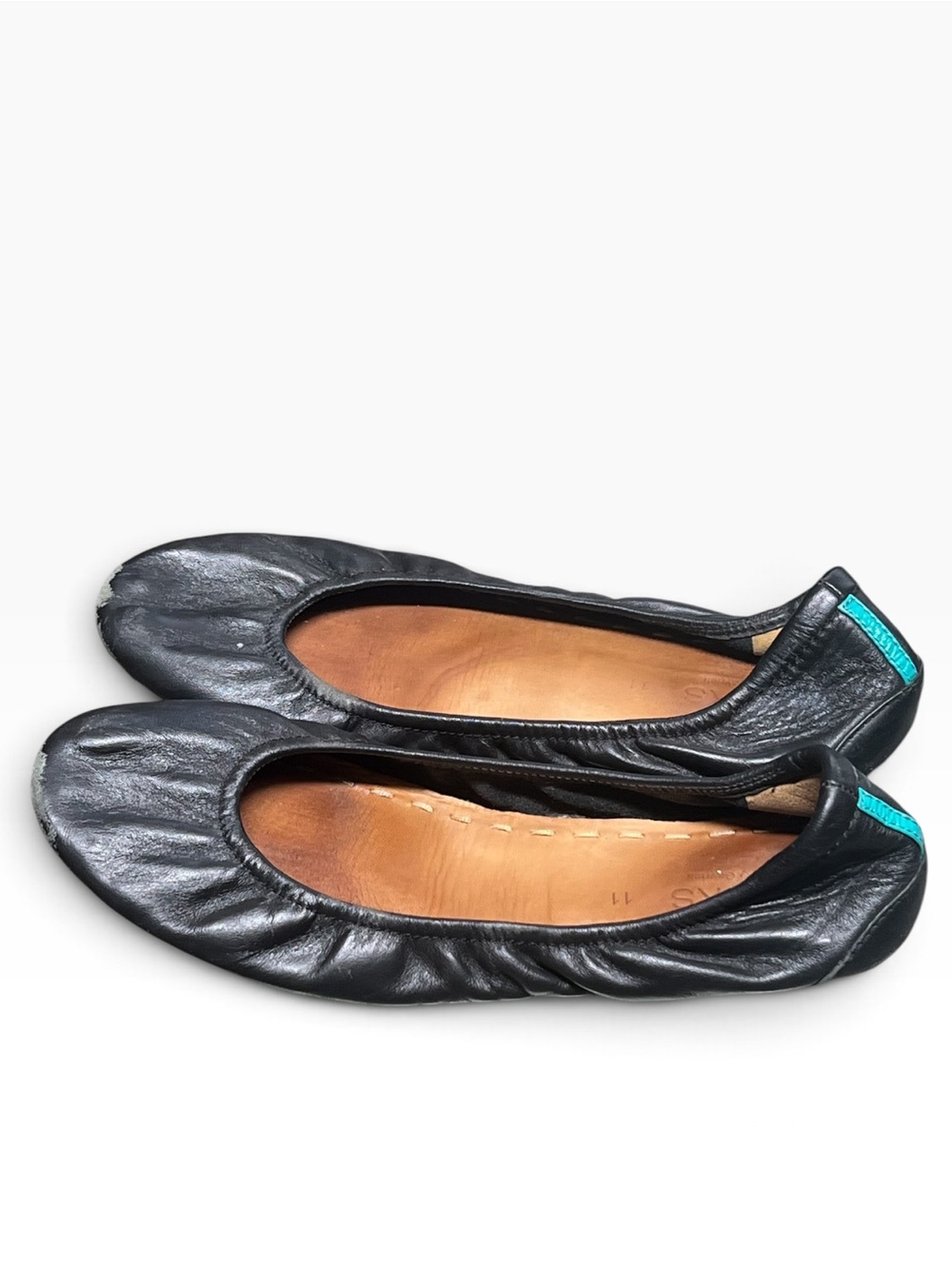 Tieks classic black leather and teal detail ballet flat